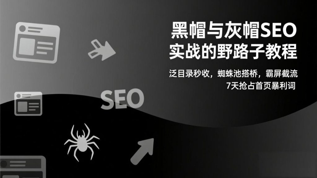 黑帽与灰帽SEO实战的野路子教程：泛目录秒收，蜘蛛池搭桥，霸屏截流，7天抢占首页暴利词-资源教程须哥