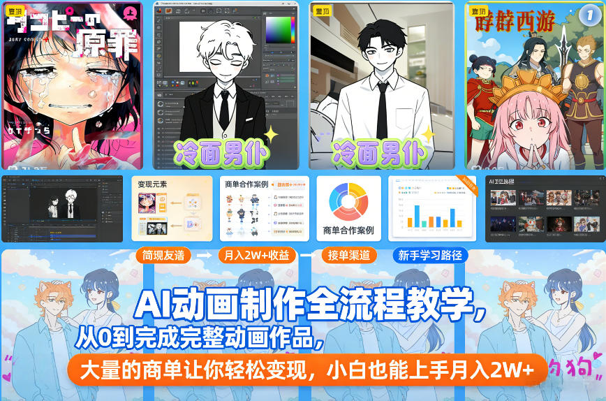 AI动画制作全流程教学，从0到完成完整动画作品，大量的商单让你轻松变现，小白也能上手月入2W+-资源教程须哥