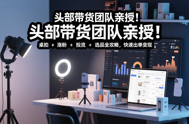 头部带货团队亲授！专业短视频实拍带货课：桌拍+涨粉+投流+选品全攻略，快速出单变现，月入2w+-资源教程须哥