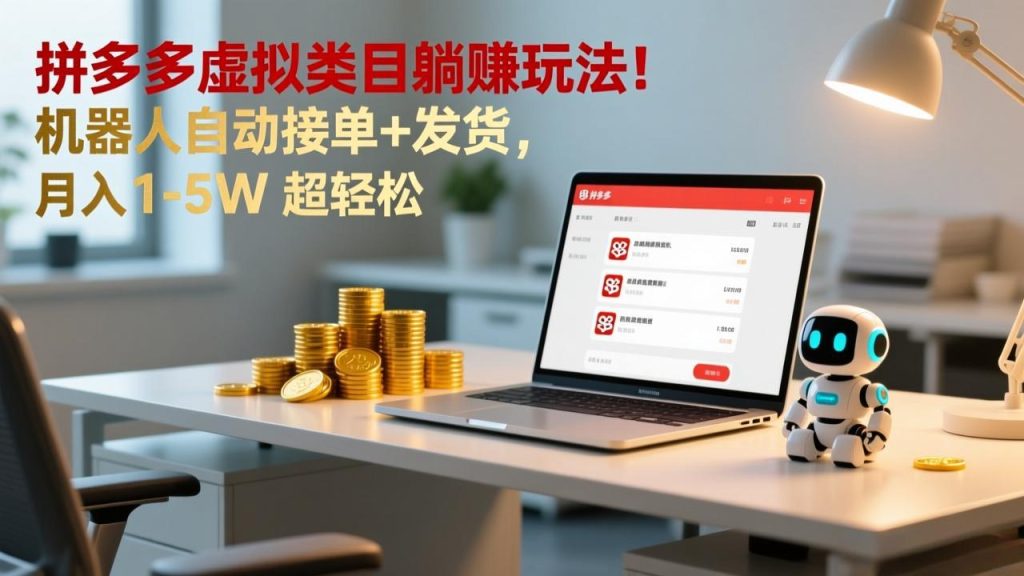 多多虚拟类目躺赚玩法！机器人自动接单+发货，月入 1-5W 超轻松-资源教程须哥