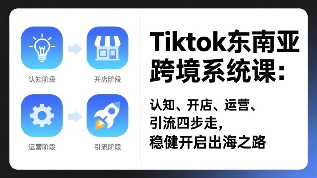 TikTok东南亚跨境系统课：认知、开店、运营、引流四步走，稳健开启出海之路-资源教程须哥