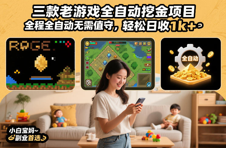 三款老游戏全自动挖金项目，全程全自动无需值守，轻松日收1k+，小白宝妈副业首选【揭秘】-资源教程须哥