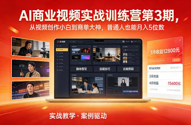 AI商业视频实战训练营第3期，从视频创作小白到商单大神，普通人也能月入5位数-资源教程须哥