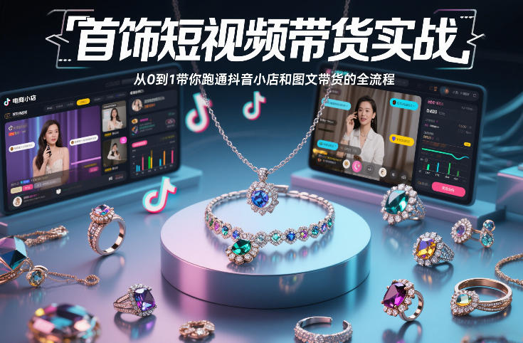 首饰短视频带货实战，从0到1带你跑通抖音小店和图文带货的全流程-资源教程须哥