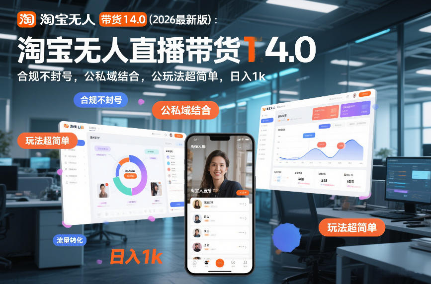 淘宝无人直播带货14.0(2026最新版)：合规不封号，公私域结合，玩法超简单，日入1k+【揭秘】-资源教程须哥