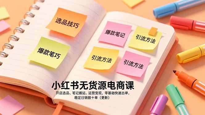 小红书无货源电商课，开店选品、笔记搬运、运营变现，零基础快速出单，稳定日销数十单(更新-资源教程须哥