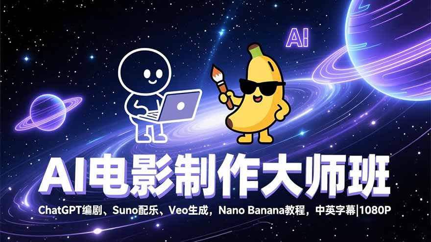 AI电影制作大师班：ChatGPT编剧、Suno配乐、Veo生成，Nano Banana教程，中英字幕|1080P-资源教程须哥