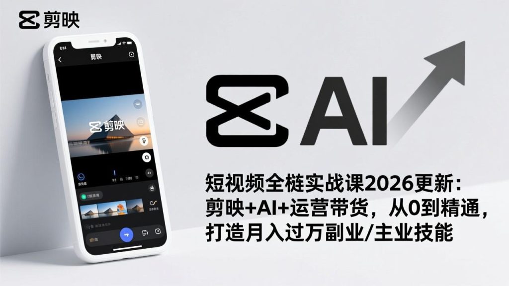 短视频全栈实战课2026更新：剪映+AI+运营带货，从0到精通，打造月入过万副业/主业技能-资源教程须哥
