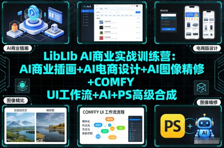 LibLIb AI商业实战训练营：AI商业插画+AI电商设计+AI图像精修+COMFY UI工作流+AI+PS高级合成-资源教程须哥