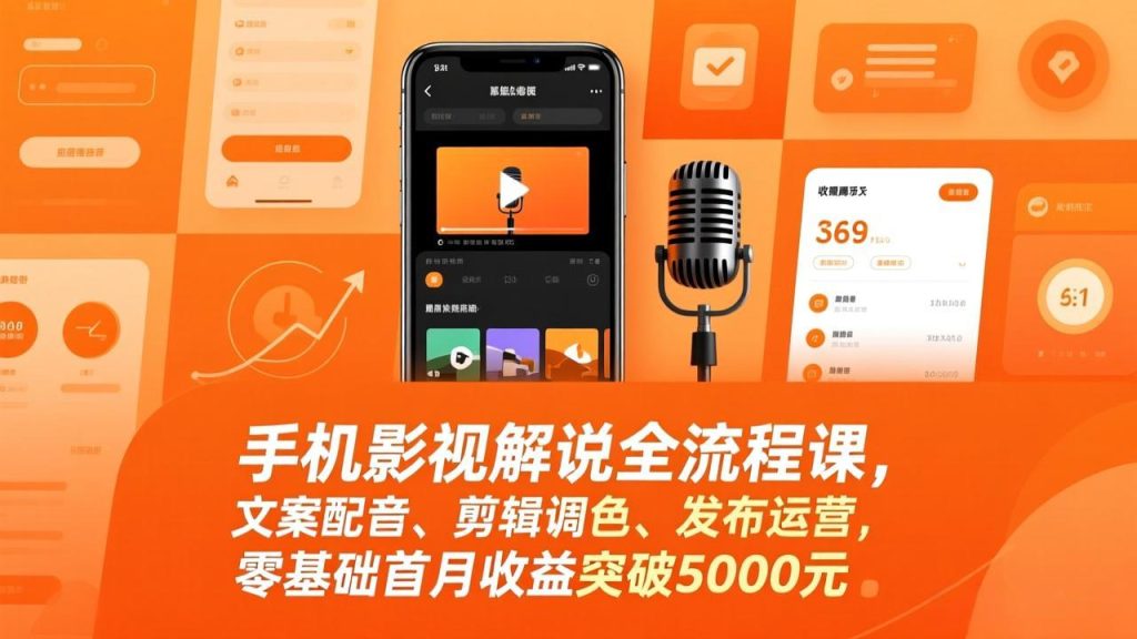 手机影视解说全流程课，文案配音、剪辑调色、发布运营，零基础首月收益突破5000元-资源教程须哥