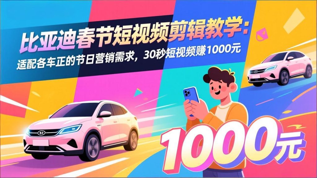 比亚迪春节短视频剪辑教学：适配各车企的节日营销需求，30秒短视频赚1000元-资源教程须哥