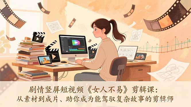 剧情竖屏短视频《女人不易》剪辑课：从素材到成片、助你成为能驾驭复杂故事的剪辑师-资源教程须哥