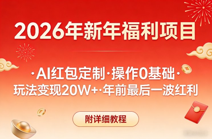 新年福利项目，AI红包定制，操作0基础，玩法变现20W+年前最后一波红利，附详细教程-资源教程须哥