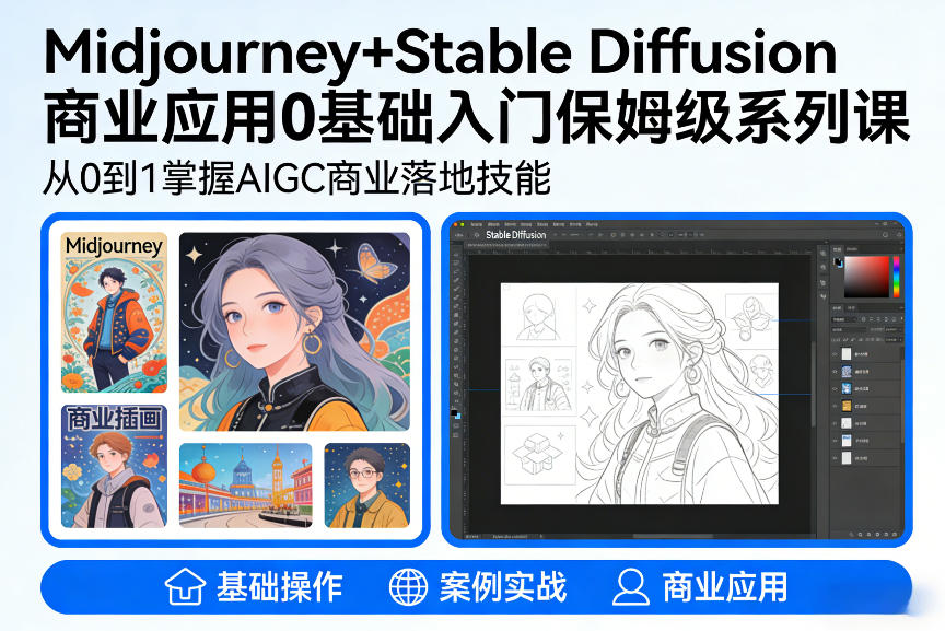 AIGC商业应用Midjourney+Stable Diffusion教程，0基础入门保姆级系列课-资源教程须哥
