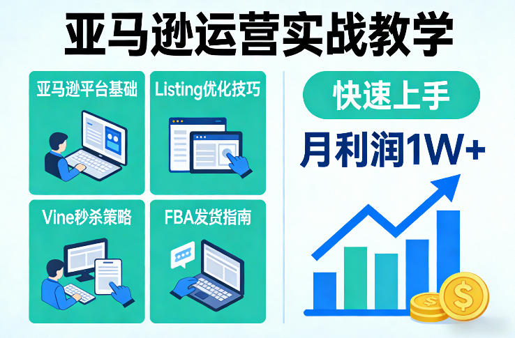 亚马逊运营实战教学，亚马逊平台+Listing优化+Vine秒杀+FBA发货等，快速上手，实现店铺月利润1W-资源教程须哥