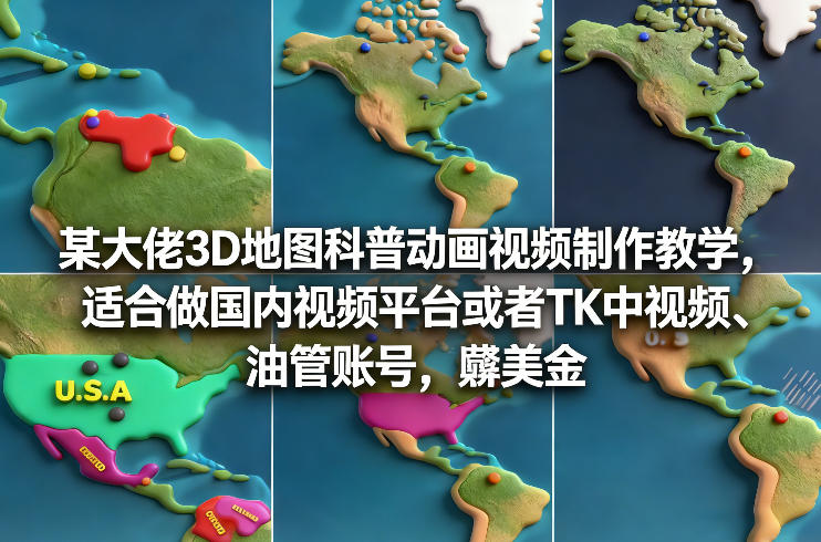 某大佬3D地图科普动画视频制作教学，适合做国内视频平台或者TK中视频、油管账号，賺美金-资源教程须哥