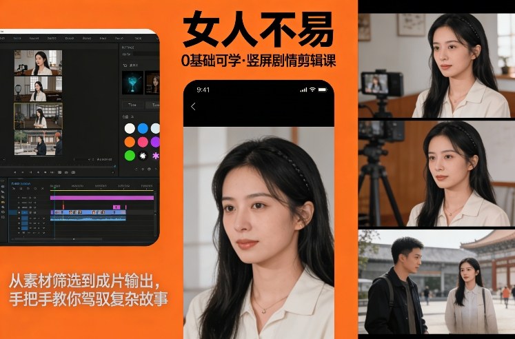 0基础可学！《女人不易》竖屏剧情剪辑课，从素材筛选到成片输出，手把手教你驾驭复杂故事-资源教程须哥