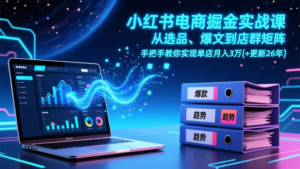 小红书电商掘金实战课，从选品、爆文到店群矩阵，手把手教你实现单店月入3万+(更新26年-资源教程须哥