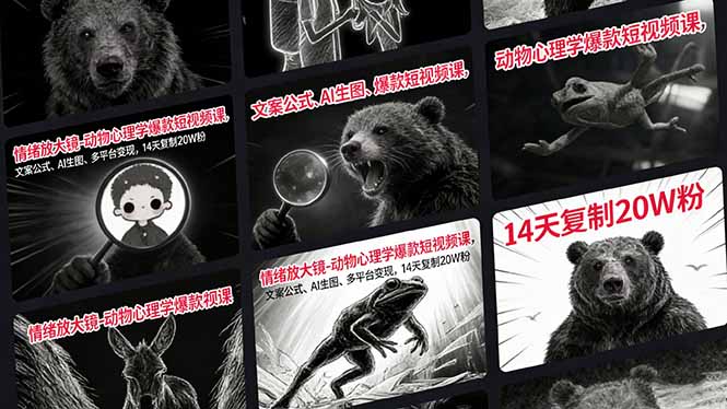 情绪放大镜-动物心理学爆款短视频课，文案公式、AI生图、多平台变现，14天复制20W粉-资源教程须哥