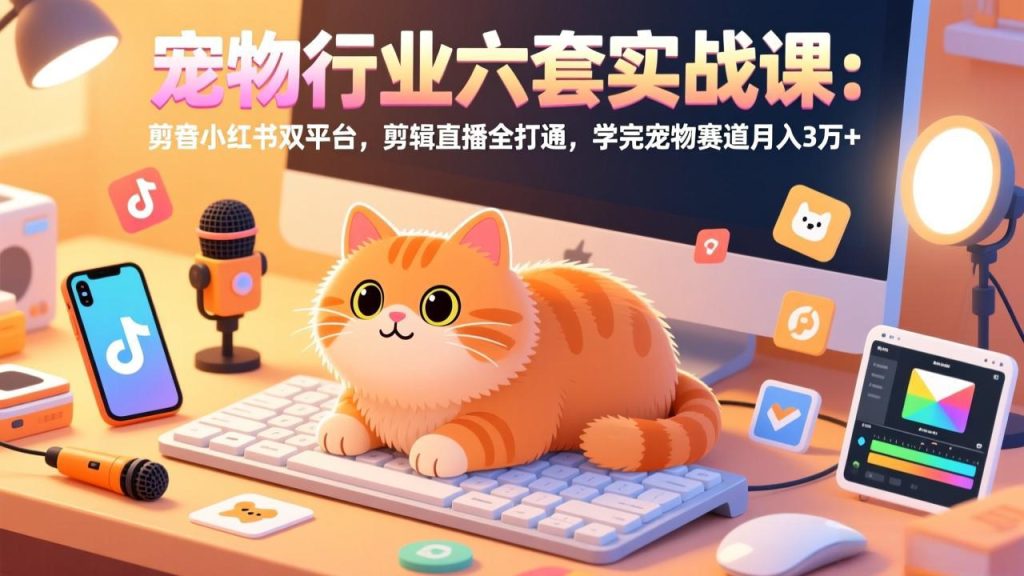 宠物行业六套实战课：抖音小红书双平台，剪辑直播全打通，学完宠物赛道月入3万+-资源教程须哥