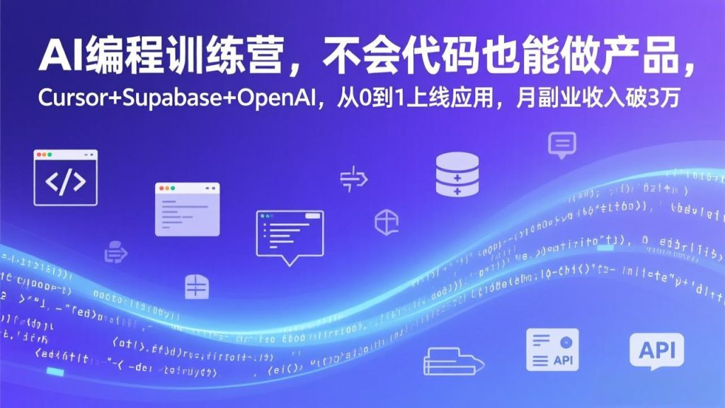 AI编程训练营，不会代码也能做产品，Cursor+Supabase+OpenAI，从0到1上线应用，月副业收入破3万-资源教程须哥