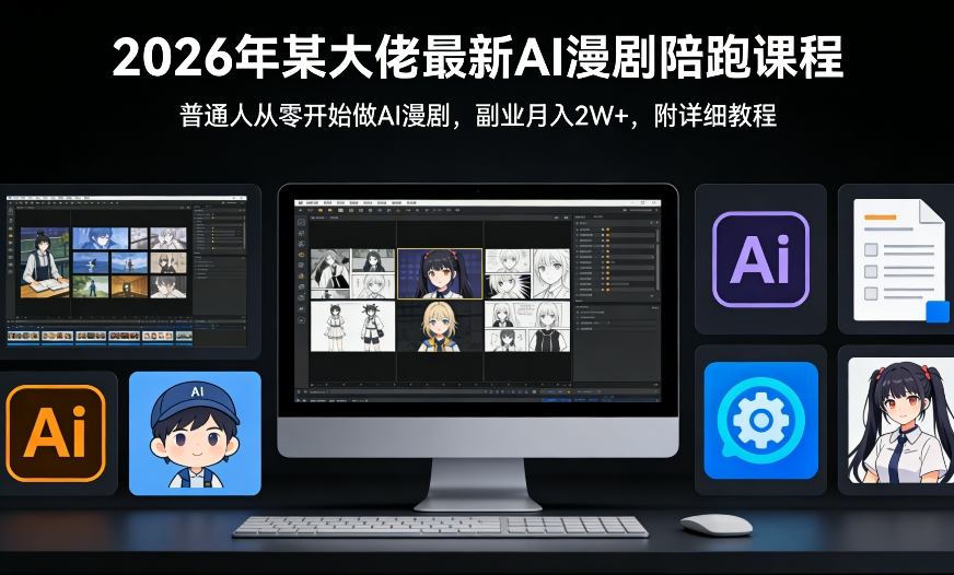 26年某大佬最新Ai漫剧陪跑课程，普通人从零开始做AI漫剧，副业月入2W+-资源教程须哥