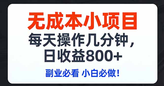 无成本小项目,每天操作几分钟,日收益800+ 副业必看 小白必做！-资源教程须哥