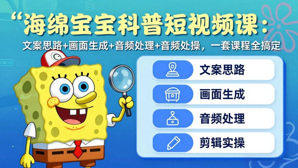 海绵宝宝科普短视频课：文案思路+画面生成+音频处理+剪辑实操，一套课程全搞定-资源教程须哥