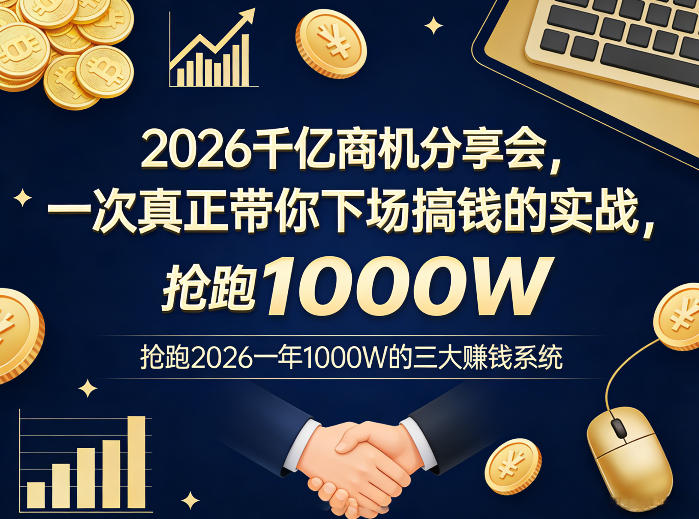2026千亿商机分享会，一次真正带你下场搞钱的实战，抢跑2026一年1000W的三大賺钱系统-资源教程须哥