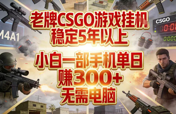 老牌CSGO游戏挂G，稳定5年以上，小白一部手机单日賺3张+，无需电脑【揭秘】-资源教程须哥