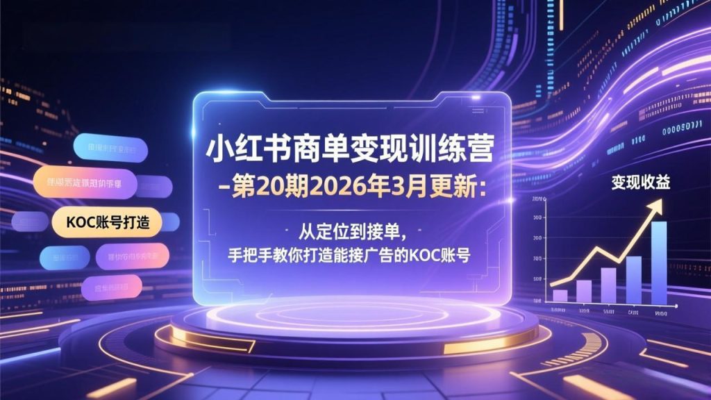 小红书商单变现训练营-第20期26年3月更新:从定位到接单,手把手教你打造能接广告的KOC账号-资源教程须哥