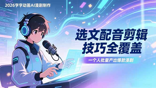 2026字字动画AI漫剧制作-1期，选文配音剪辑技巧全覆盖，一个人就能批量产出爆款漫剧-资源教程须哥