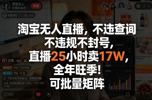 淘宝无人直播,不违规不封号,直播25小时卖17W,全年旺季!可批量矩阵【揭秘】-资源教程须哥