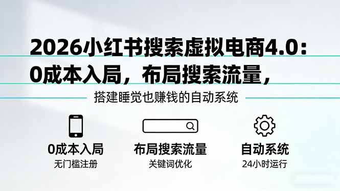 2026小红书搜索虚拟电商4.0：0成本入局，布局搜索流量，搭建睡觉也赚钱的自动系统-资源教程须哥