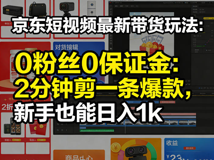 京东短视频最新带货玩法，0粉丝0保证金，2分钟剪一条爆款，新手也能日入1k+【揭秘】-资源教程须哥