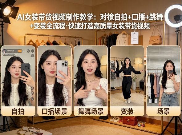 AI女装带货视频制作教学,对镜自拍、口播、跳舞、变装全流程,快速打造高质量女装带货视频-资源教程须哥