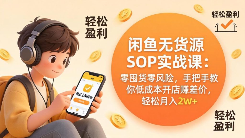 闲鱼无货源SOP实战课：零囤货零风险，手把手教你低成本开店赚差价，轻松月入2w+-资源教程须哥