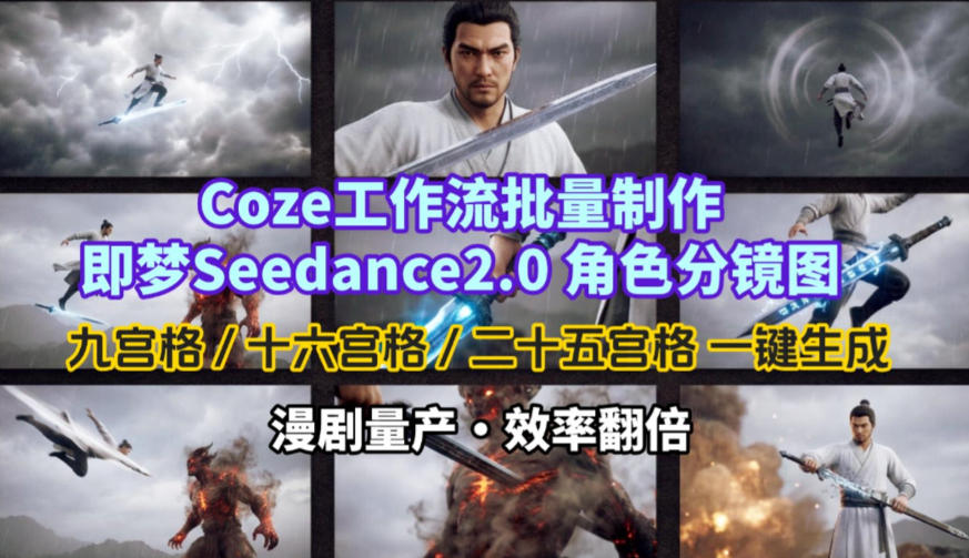Coze工作流批量制作即梦Seedance2.0角色分镜图，九宫格-十六宫格-二十五宫格一键生成，漫剧量产，效率翻倍-资源教程须哥