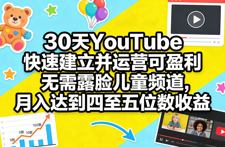 30天YouTube快速建立并运营可盈利无需露脸儿童频道，月入达到四至五位数收益-资源教程须哥