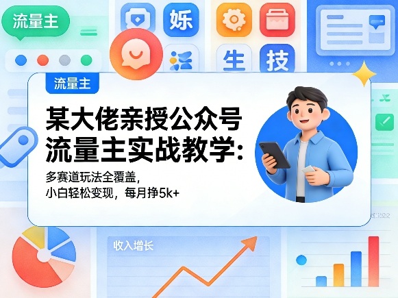 某大佬亲授公众号流量主实战教学：多赛道玩法全覆盖，小白轻松变现，每月多挣5k+-资源教程须哥