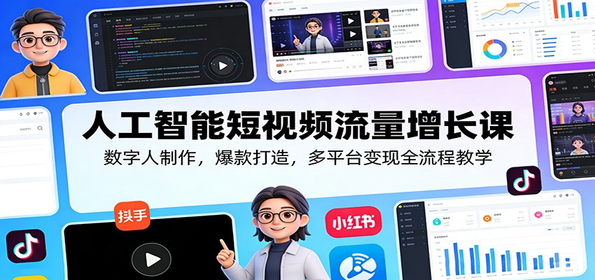 人工智能短视频流量增长课:数字人制作,爆款打造,多平台变现全流程教学-资源教程须哥
