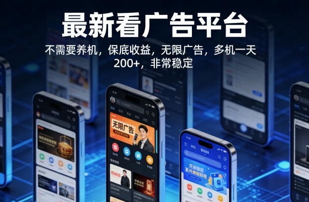 最新看广告平台，不需要养机，保底收益，无限广告，多机一天200+，非常稳定【揭秘】-资源教程须哥