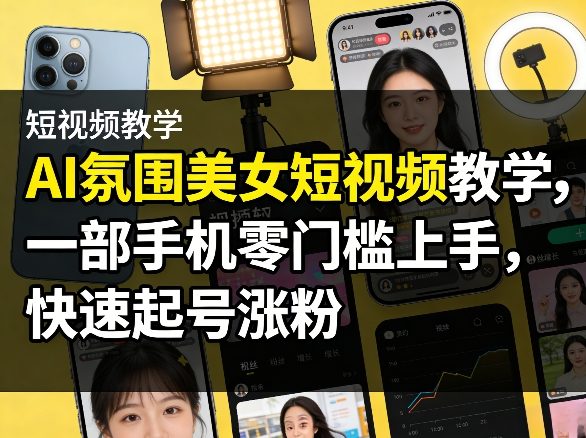 AI氛围美女短视频教学，一部手机零门槛上手，快速起号涨粉-资源教程须哥