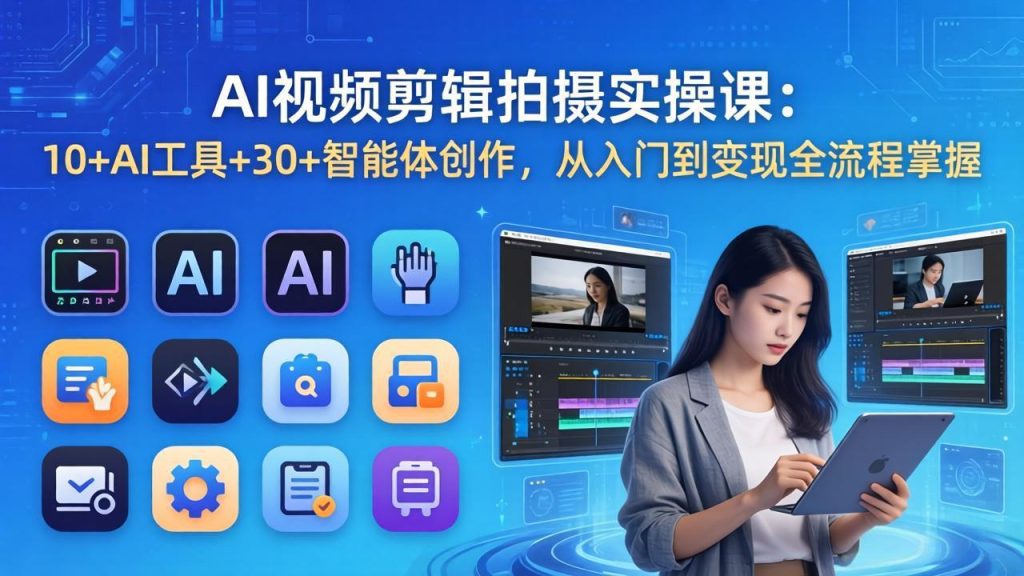 AI 视频剪辑拍摄实操课：10+AI工具+30+智能体创作，从入门到变现全流程掌握-资源教程须哥