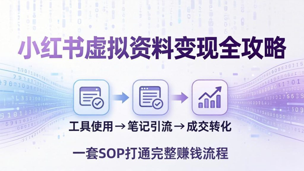小红书虚拟资料变现全攻略：从工具使用到笔记引流成交，一套 SOP 打通完整赚钱流程-资源教程须哥