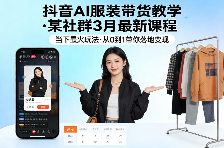 抖音AI服装带货教学，某社群3月最新课程，当下最火玩法，从0到1带你落地变现-资源教程须哥