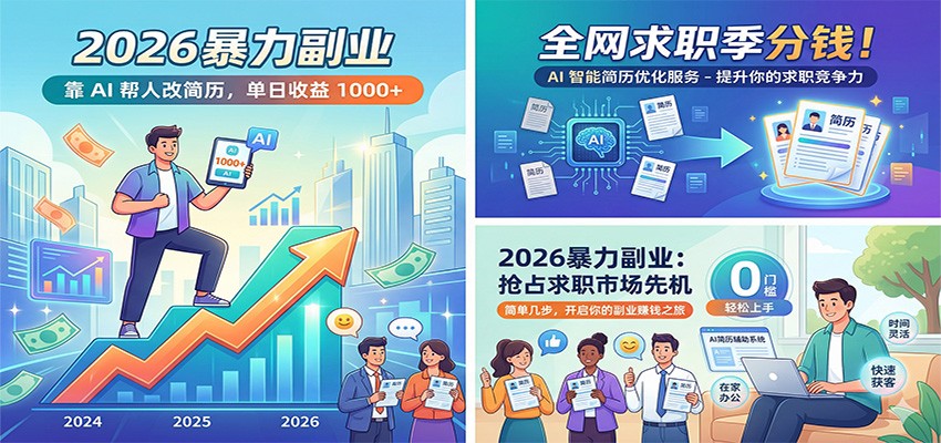 2026暴力副业：靠AI帮人改简历，单日收益1000+，全网求职季分钱-资源教程须哥