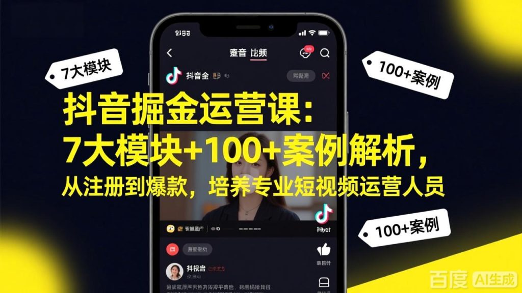 抖音掘金运营课：7大模块+100+案例解析，从注册到爆款，培养专业短视频运营人员-资源教程须哥