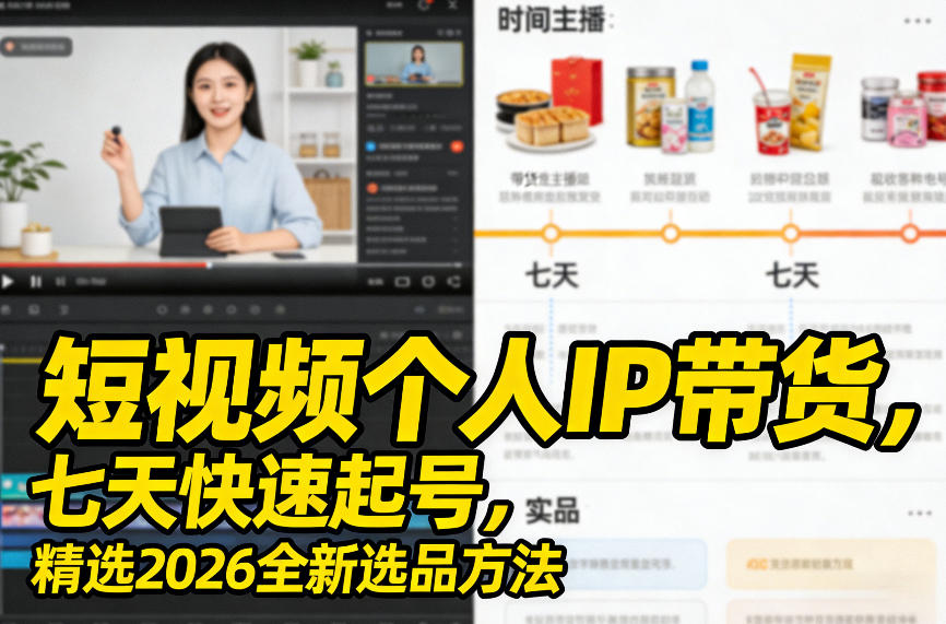 短视频个人IP带货，七天快速起号，精选2026全新选品方法-资源教程须哥
