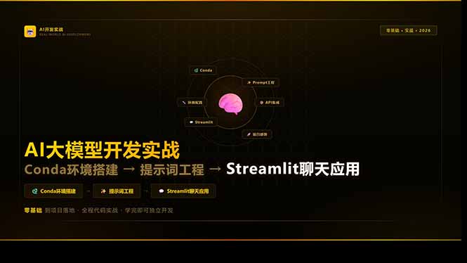 AI大模型开发实战：Conda环境搭建→提示词工程→Streamlit聊天应用，零基础到项目落地-资源教程须哥